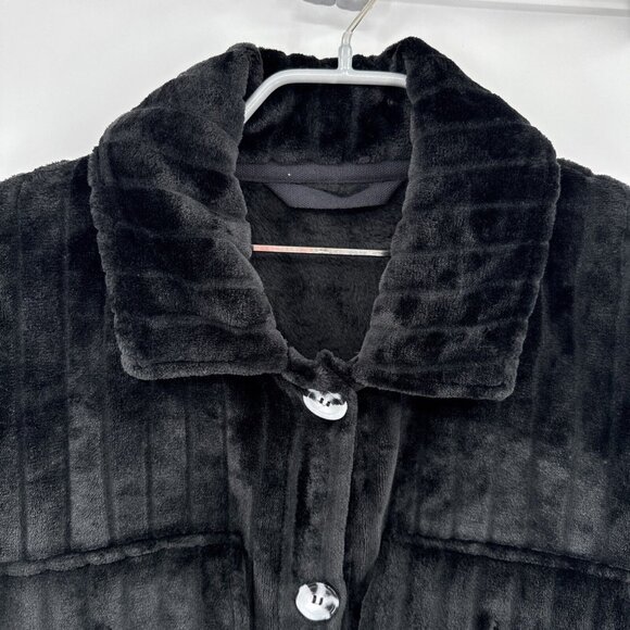 Softies Button Down Embossed Shacket Plush Shirt Jacket size S Black NEW Sample - Picture 2 of 7